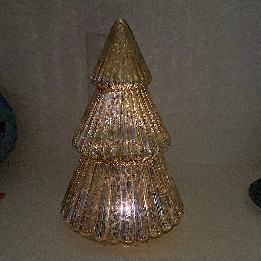 Light up glass Christmas tree.